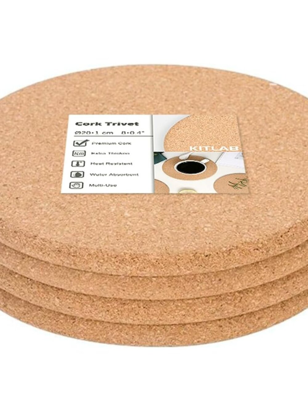 Cork Trivets for Hot Dishes, Hot Pots and Pans, 8 Inch 4 Pcs